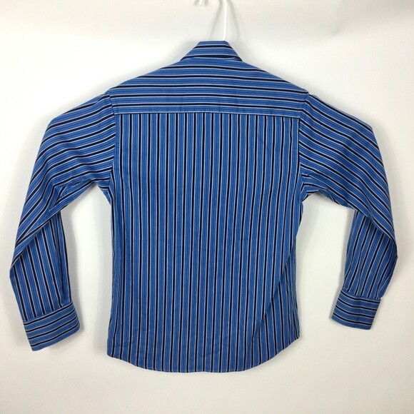 Tallia Dress Shirt Mens Small 14 1/2 Long Sleeve Button Front Blue Black Stripe - Picture 3 of 9